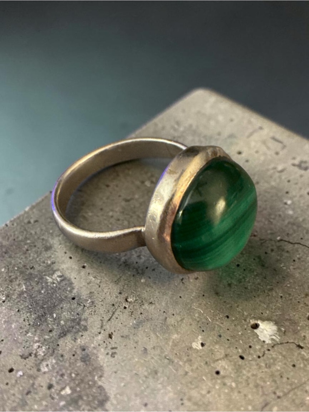Vintage 925 Sterling Silver Malachite Ring – Size 7